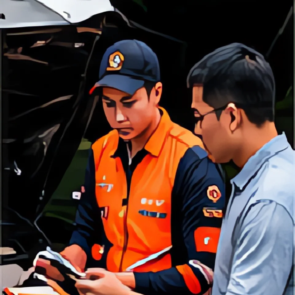 Bộ kích bình mini màu đen kẹp vào hai cọc ắc quy trong khoang máy ô tô, đèn báo trên thiết bị đang sáng xanh